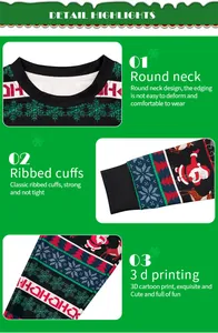 Detalles de cuello redondo, puños acanalados y estampado 3D de Papá Noel para niños