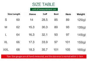 Tableau des tailles détaillé pour t-shirt de Noël col V avec mesures de S à XXL