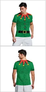 Front and back view of 3D printed Christmas Elf themed costume T-shirt with belt pattern