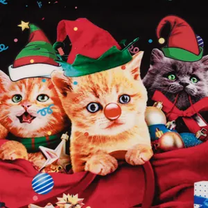 Kids Christmas crewneck sweatshirt featuring 3D cartoon cats with festive holiday hats