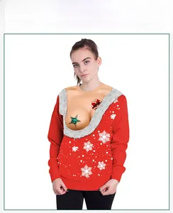 Detail of Christmas sweatshirt featuring festive snowflakes and creative funny torso print