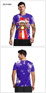 Close-up of 3D Christmas cat on purple t-shirt with Merry Christmas text detail
