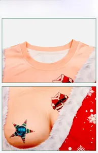 Detail view of funny Christmas sweatshirt with 3D digital print and crew neck design