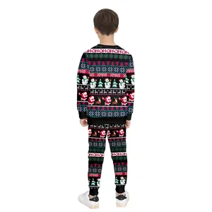 Conjunto de Ropa de Navidad para Niños con Estampado de Papá Noel Sudadera Y Pantalones Niños Niñas Atuendos de Manga Larga Jersey Pantalones