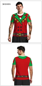 Detail of Christmas elf 3D digital print T-shirt with bells and belt patterns