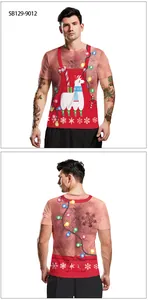 Detailed front and back view of a funny 3D printed ugly Christmas apron t-shirt