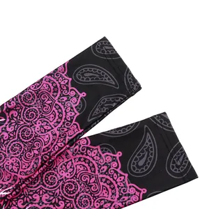 3D digital print yoga leggings with pink mandala and gray paisley pattern details