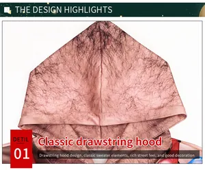 Dettaglio cappuccio con coulisse della felpa natalizia con stampa renna 3D divertente