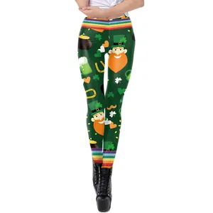 Leggings Femme Saint-Patrick avec imprimés numériques de farfadets et trèfles