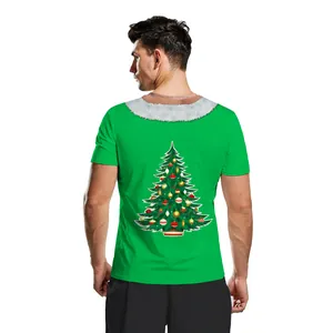 Christmas T-shirt featuring a green festive tree print and white fur collar detail