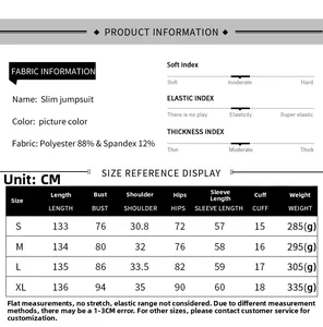 Detailed size chart for circus ringmaster costume jumpsuit with fabric specifications