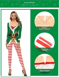 Détails du combishort de Noël montrant le col montant, le zip et l'ourlet rayé