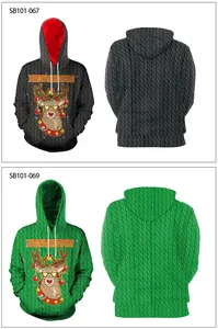 Dettagli di stampe 3D con renne su felpe con cappuccio festive per Natale con coulisse