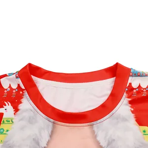 Christmas sweatshirt with red crew neck and festive reindeer print for holiday parties