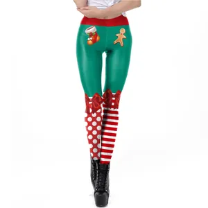 Leggings navideños 2024 para mujer con diseño de jengibre y rayas rojas y blancas
