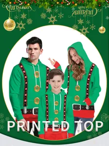 Détails des sweats à capuche elfe de Noël pour la famille avec décorations de fête