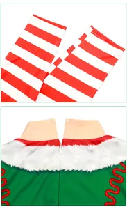Vue détaillée du body de Noël montrant les poignets rayés, le col vert et le zip invisible