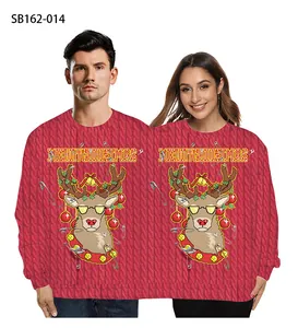 Dettagli del maglione natalizio per due con stampe digitali 3D di renne festive