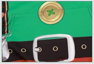 Détail du sweat à capuche de Noël avec imprimés 3D de bouton jaune et ceinture à boucle