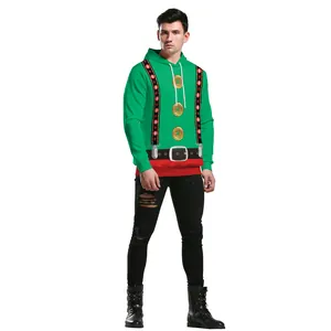 Ensemble Sweat à Capuche Et Pantalon Assorti Famille Elfe De Noël Vert Rouge Polyester Sweat-Shirt À Manches Longues Pour Hommes Femmes Enfants