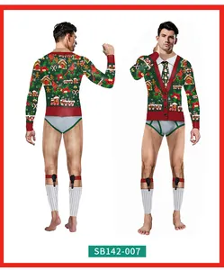 Front and back view of a slim fit Christmas jumpsuit with 3D gingerbread house prints