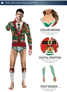 Detail of 3D digital printing on long sleeve Christmas jumpsuit with festive patterns