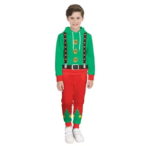 Ensemble costume de lutin de Noël pour enfant avec sweat à capuche et pantalon 3D