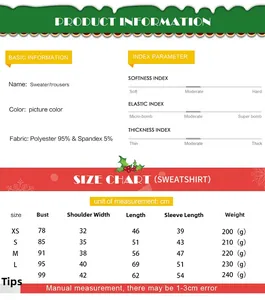 Detailed size chart for kids 3D Christmas suit set, showing chest and length in cm