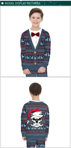 Front and back view of children's Christmas set with reindeer and skull print