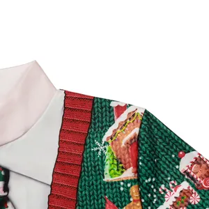 Christmas jumpsuit with 3D gingerbread and snow house prints on green fabric