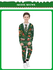 Detail of kids Christmas tracksuit set with festive 3D digital prints and cozy ribbed cuffs