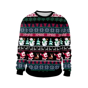 Christmas sweatshirt with black base and dabbing Santa 3D digital holiday print