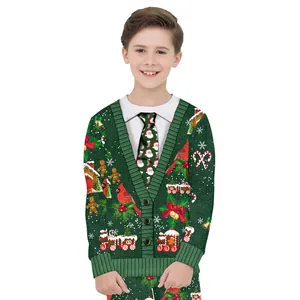 Kids' 3D Christmas tuxedo print sweatshirt with festive Santa tie and holiday patterns