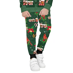 Kids Christmas green knit cardigan and pants set with 3D festive pattern prints