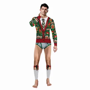 Men's Christmas reindeer print cardigan with necktie and matching holiday briefs set