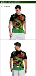 Front and back view of a black t-shirt with St. Patrick's Day green dinosaur print