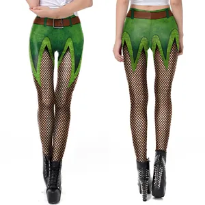 Leggings femme Saint-Patrick avec imprimé style lutin vert et motif résille noir
