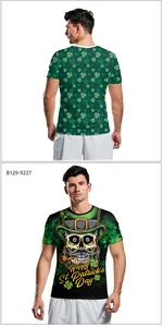 Detailed front and back view of St. Patrick's Day T-shirt with skull and shamrock prints