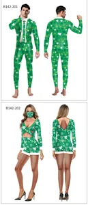 Détails avant et arrière du body de la Saint-Patrick avec imprimé trèfle vert sexy