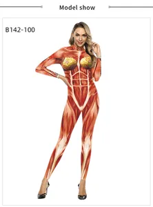 Detailansicht des 3D-Anatomie-Muskelgewebe-Drucks auf einem hochgeschlossenen Bodysuit
