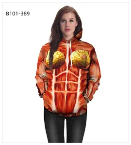 Detailansicht des 3D-Anatomie-Muskelprints auf dem Hoodie mit Kordelzug und Gewebetextur