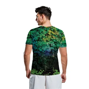 Men's T-shirt with St. Patrick's Day 3D green forest and leaf print from the back view