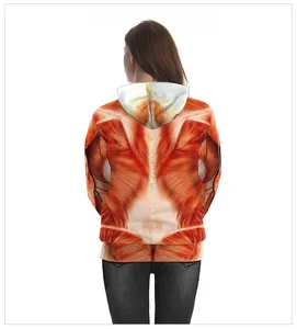 Rückansicht eines Hoodies mit 3D-Muskelanatomie-Druck und weißen Wirbelsäulendetails