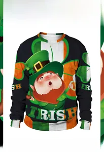 Détail d'un sweat de la Saint-Patrick avec imprimé Leprechaun irlandais et poignets côtelés