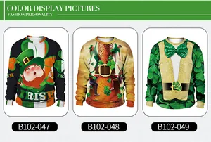 Trois sweat-shirts de la Saint-Patrick avec gnomes irlandais, tours de bière et trèfles