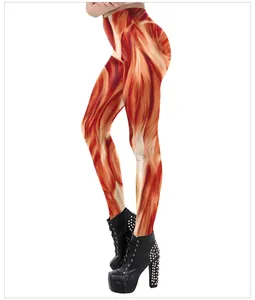 Detailaufnahme der menschlichen Muskelanatomie im 3D-Druck auf Damen-Leggings mit hohem Bund