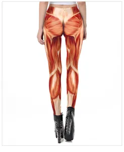 Detailansicht des 3D-Muskelanatomie-Drucks auf Stretch-Leggings mit hochauflösender Textur