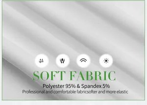 Détail du tissu blanc 95% polyester et 5% élasthanne avec description de texture douce