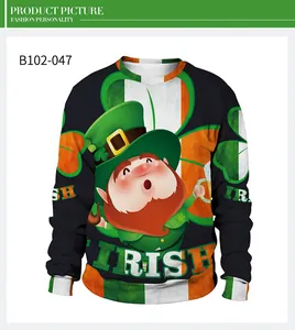 Détail du sweat à capuche Saint-Patrick avec motif Leprechaun et trèfle irlandais