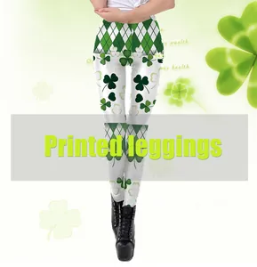 Détail du motif de trèfle et d'argyle sur le legging imprimé pour la Saint-Patrick